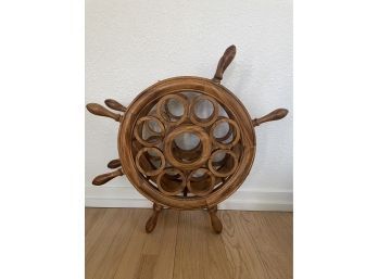 Vintage Wooden Ships Wheel Wine Rack