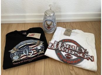 Harley Davidson Collection! Brand New T-shirts (2) And Beer Stein!