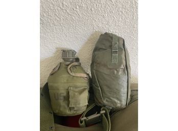 Military Grade Bag Full Of Camping Items. Includes Sleeping Bag, Canteen, Thermals And More!