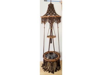 Vintage 2 Tier Hand Woven Hanging Plant Basket, Hammock