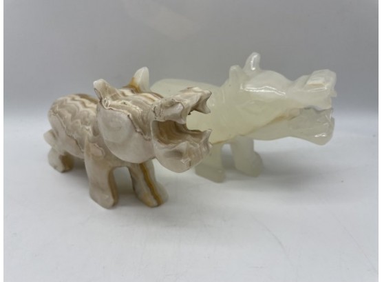 Pair Of Onyx Hand Carved Hippopotamus