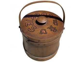 Wooden Bucket Cookie Jar With Handle