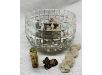 4.5 In. Crystal Glass Bowl With Variety Of Hand Carved Stone Figurines