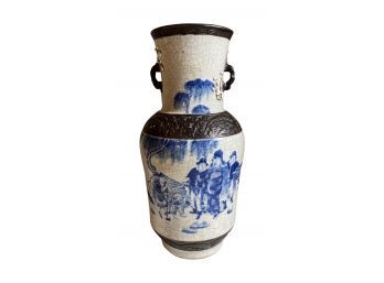 RARE FIND! Chinese Crackle Vase With Hand Painted Blue Design