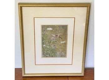 Vintage Flowers With Hummingbird Framed Print