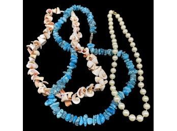 (3) Beautiful Necklaces, Including A Stunning Turquoise Color Beaded Necklace
