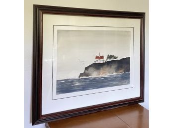 Richard Hazelton Signed Battery Point Lighthouse Watercolor Painting Framed Art