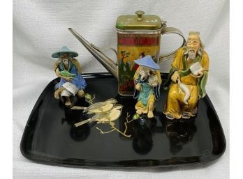 Tray With Various Asian Inspired Collectibles, Plus Beautiful Vase Made In China