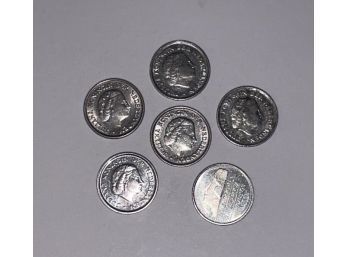 (6) Coins From Netherlands, 25 Cents