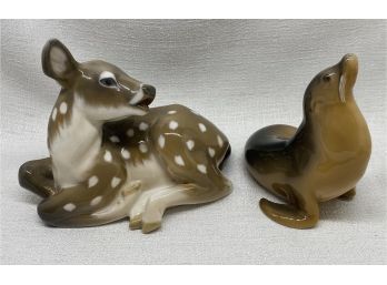 (2) Stunning Royal Copenhagen Figurines: Deer No. 2609 And Seal No. 1441