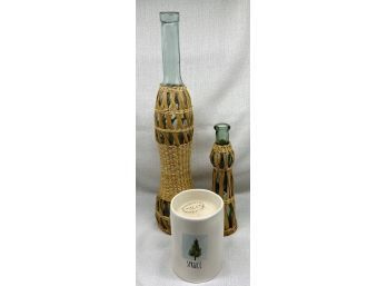 Rae Dunn Spruce Candle, Plus 2 Empty Bottles With Boho Covers