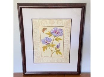 Vintage Mid Butterfly With Hibiscus Painting Framed Print