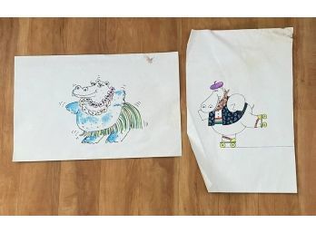 Color Photocopies Of Playful Hippos, Cartoon Prints