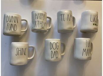 Set Of 7 Large Rae Dunn Mugs With Various Messages
