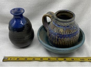 (3) Pieces Of Hand Made Pottery Essentials
