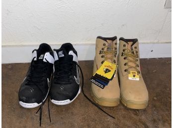 Two Pairs Of Mens Shoes Size 11. Nike Air Pro 4s And Herman Steel Toe Work Boots