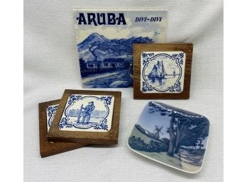 Royal Copenhagen Trinket Plate, Plus (3) Coasters And Tile From Aruba