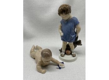 (2) Royal Copenhagen Little Boy And Baby Figurine