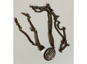 Sterling Silver Bracelet With Saint Christopher Pendant, Plus Engraved Bracelet. Weighed At 0.9 Oz Total