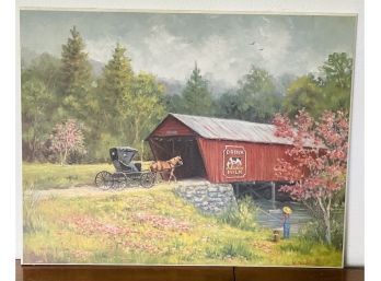 Vintage Old Covered Bridge And Horse And Buggy And Painting Canvas Art Print