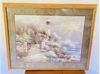 James Lee Coastal Splendor Lighthouse Framed Art Print Painting  H: 30 W: 36