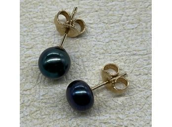 Dyed Black Pearls Pierced Earrings. Not Matching