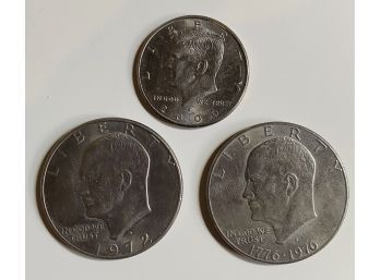 (2) One Dollar Liberty Coins, Plus (1) Kennedy Half Dollar