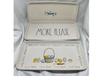 (3) Rae Dunn Serving Platters: Just Married And Easter Theme