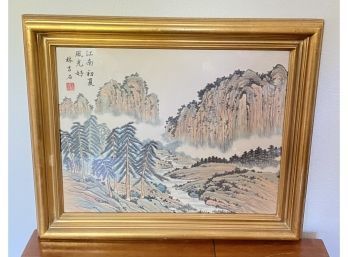 Midcentury Chinese Export Landscape Framed Art Print Painting