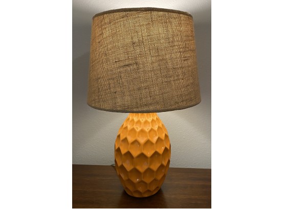 (2) Orange Table Lamps With Burlap Shades