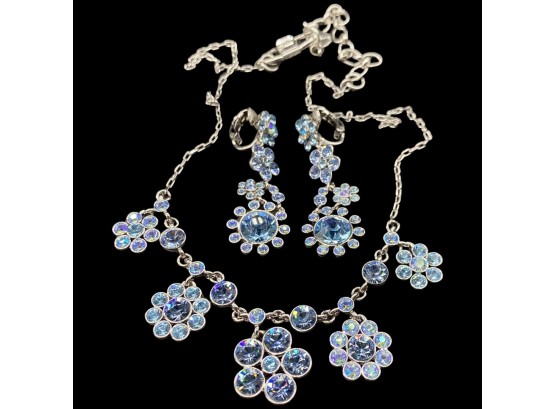 Beautiful Blue Flower Necklace With Matching Earrings