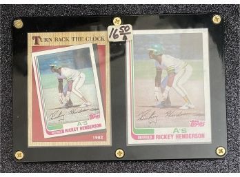 1982 Rickey Henderson Baseball Card (2) In Display Case