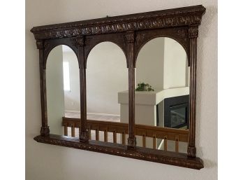 Three Panel Antique Mirror In Wooden Frame