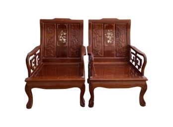 RARE FIND: Pair Of Rosewood Tiger Claw Chairs With Mother Of Pearl Inlay. Authentic Chinese Antique