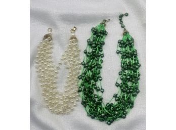(2) Multilayer Beaded Necklaces Made In Hong Kong