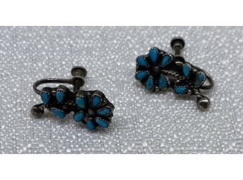 Pair Of Sterling Silver Earrings With Turquoise Color Accents