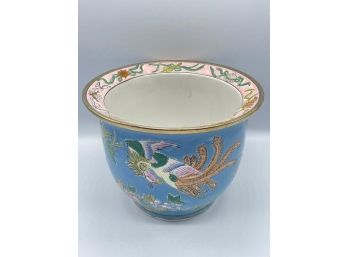 Antique Asian Floral And Peacock Planter8 X 7