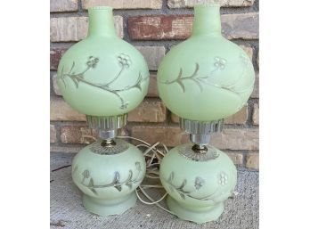 Matching Vintage Glass Green Lamps