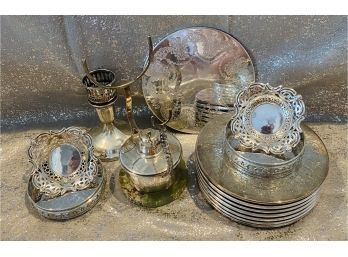 Large Silver Plate Collection: Includes 8 Serving Plates And Candlestick From International Silver Co.