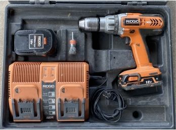 Ridgid Cordless Power Drill With Battery, Dual Charging Rapid Max Charging Station And Attachment