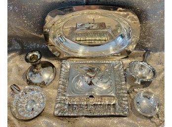 Silver Plate: Fabulous Square Serving Bowl With Fish Handle, And More!