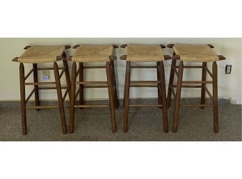 (4) Bar Stools With Wicker Seats