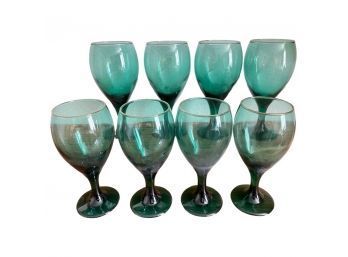 Vintage 1980's Libbey Teardrop Juniper Green Wine Glasses,