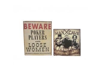 Funny Pair Of Wall Decor! Man Cave And Poker Player Signs