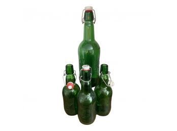 Vintage Glass Bottles - 4 Green Grolsch Porcelain Swing Tops. 1 Large/3 Small