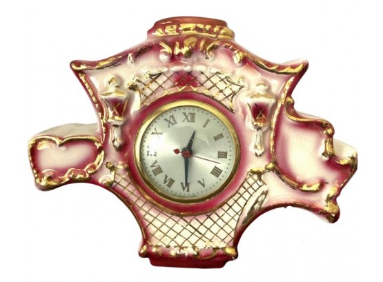 Beautiful Porcelain Pink And Gold Tones Wall Clock - Electric