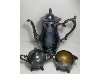 Vintage Wm. Rogers & Son Silver Tea Set W Sugar And Creamer Bowls