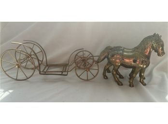Old Vintage Style Bronze Horse And Cart Figurines