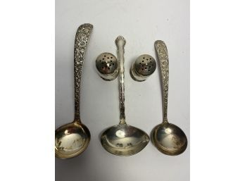 Sterling Silver Soup Ladles And Salt And Pepper Shaker