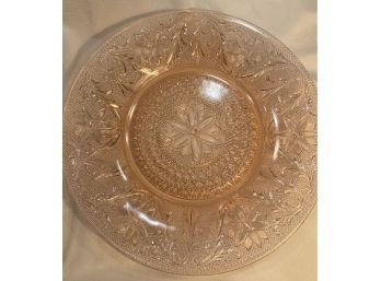 Poinsettia Pattern, Pink Glass Plate And Clear Glass Plate